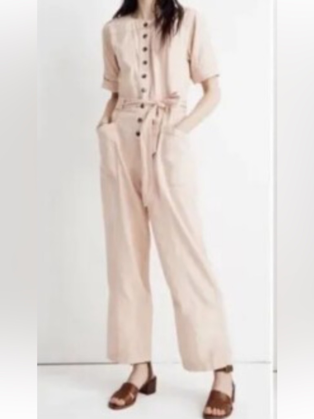 Madewell Women’s Wide Leg Jumpsuit - Blush Pink-Sz 0-Cotton Blend